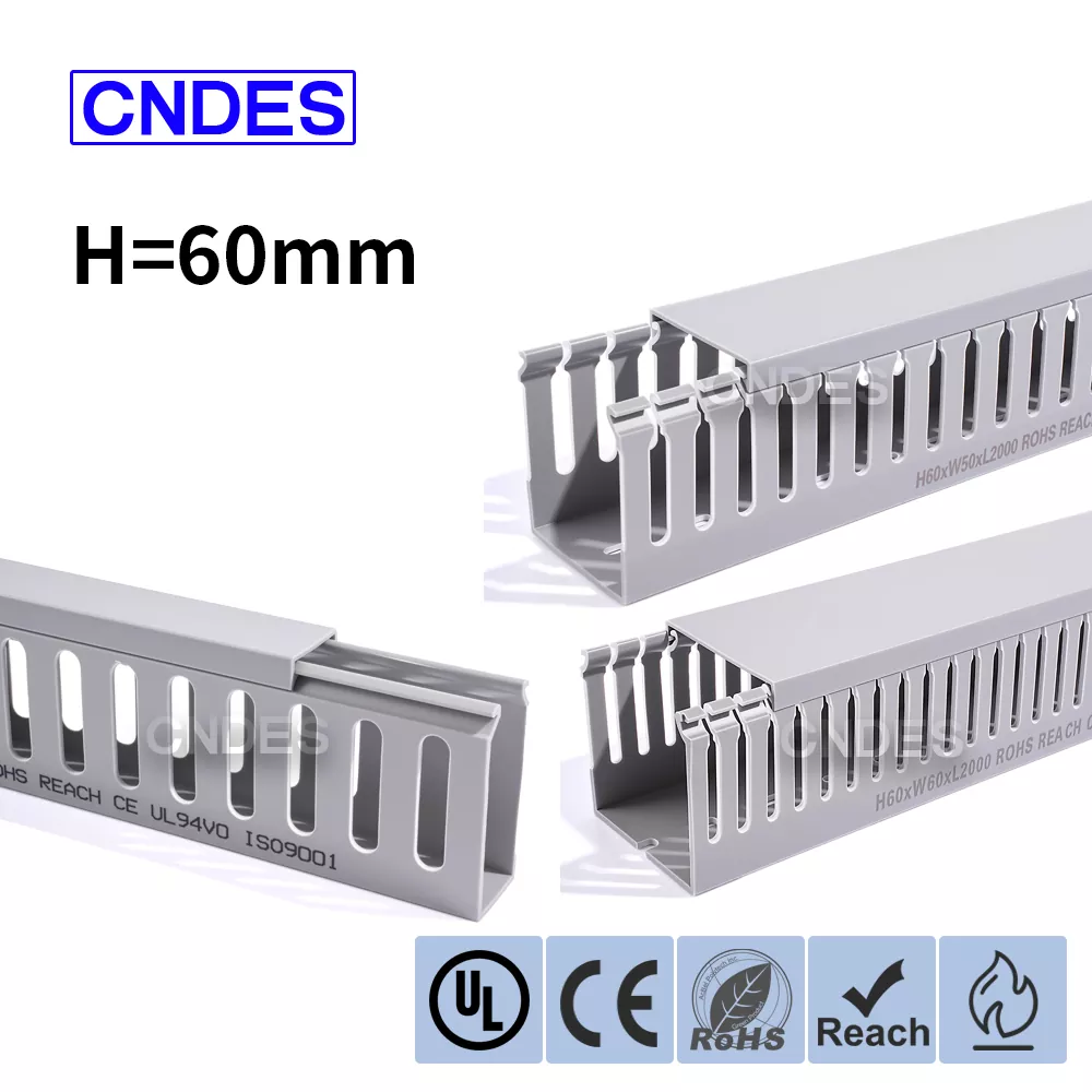 Conducto de cableado de PVC ranurado gris de 60 mm de altura